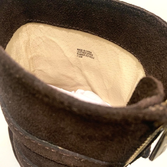 Michael Kors Parker Brown Suede Leather Wedge Bootie Exposed Zip Ankle Boots 7.5 - Picture 12 of 16